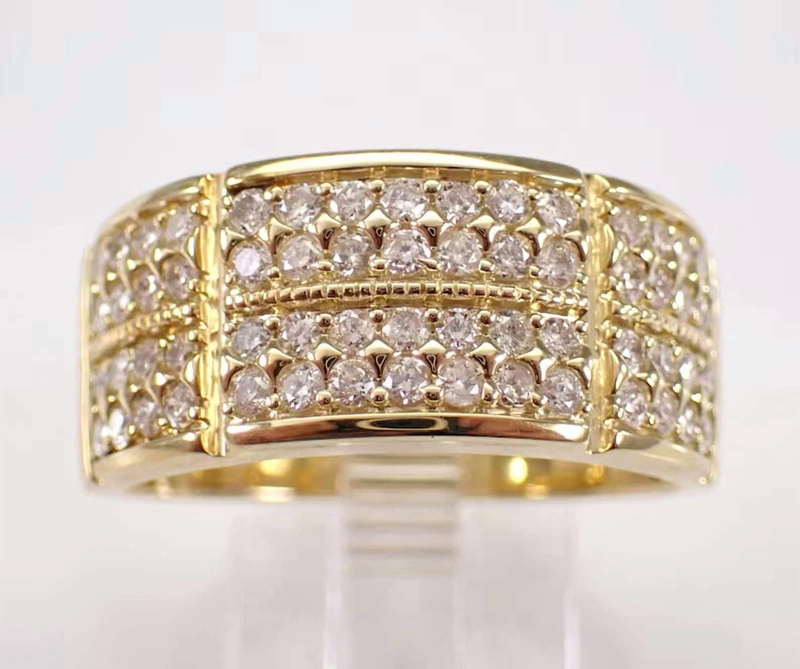 3Ct Round Cut Moissanite Cluster Men's Wedding Ring 14K Yellow Gold ...