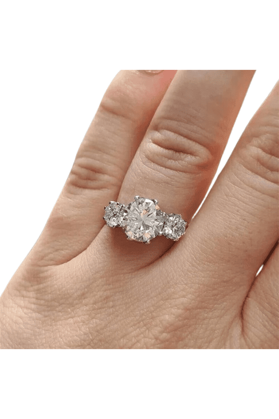 Three-Stone Round White Moissanite Engagement Rings 3 ct. t.w. 925 Sterling, Sterling Silver