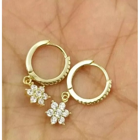 3Ct Round Cut Natural Moissanite Diamond 14K Yellow Gold Plated Flower Drop Earrings
