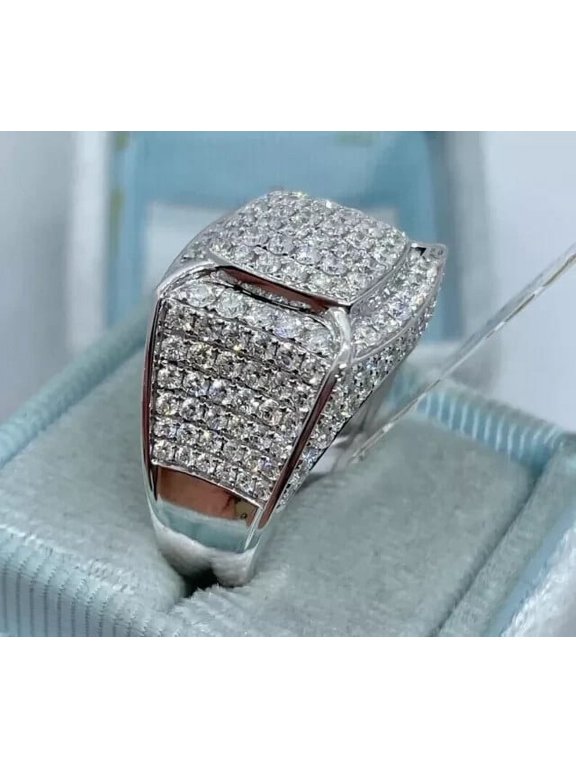 3Ct Round Cut Real Moissanite Men's Pinky Ring Ring 14k White Gold Plated Silver