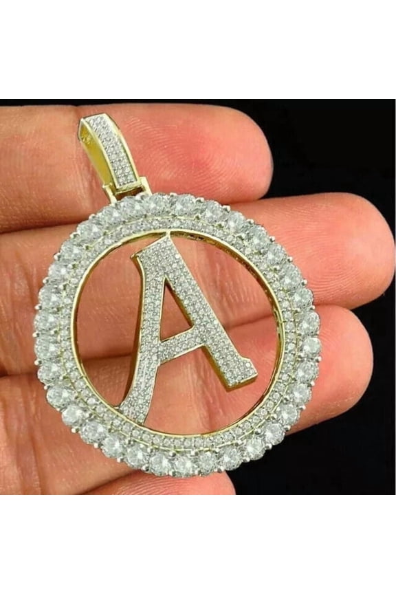 3Ct Round Cut Simulated Diamond Initial Letter "A" Pendant 14K Yellow Gold Plated