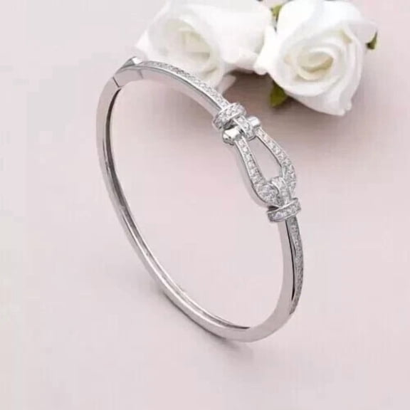 3Ct Round Cut Simulated Diamond Women's Bangle Bracelet 14K White Gold Plated