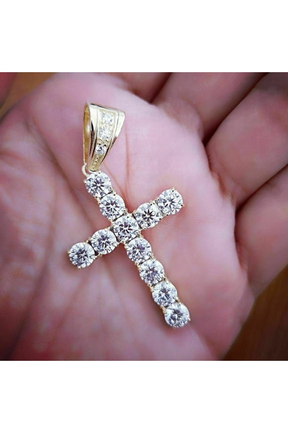 3Ct Round Cut VVS1/D Diamond Cross Pendant 14K Yellow Gold Finish Free Chain