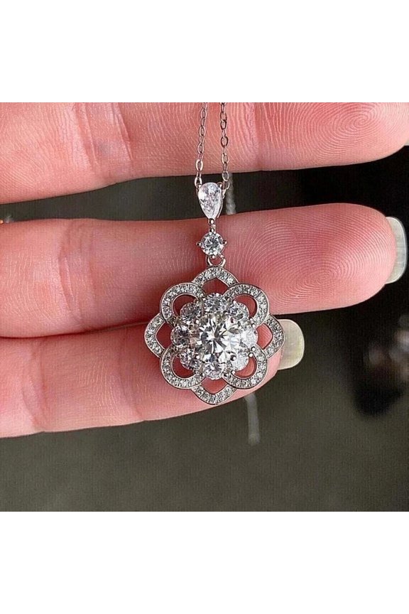 3Ct Round Cut White Moissanite Women's Fancy Pendant 14k White Gold Plated