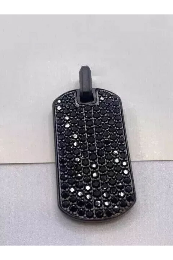 3Ct Round Lab Created Black Diamond Dog Tag Pendant 14K Black Gold Plated Silver