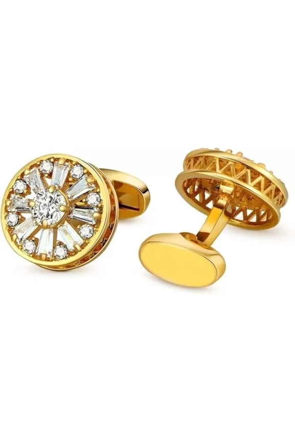 3Ct Round Lab-Created Diamond Men's Fancy Style Cufflinks 14K Yellow Gold Plated