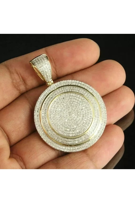 3Ct Round Lab-Created Diamond Unisex Men's Charm Pendant 14K Yellow Gold Plated