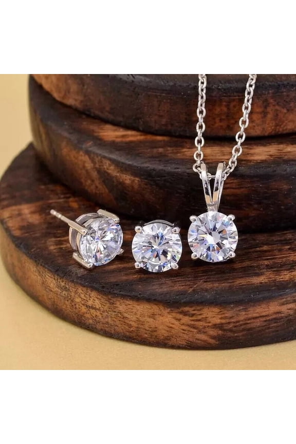3Ct Round Lab-Created Diamond Women Necklace Jewelry Set 14k White Gold Plated
