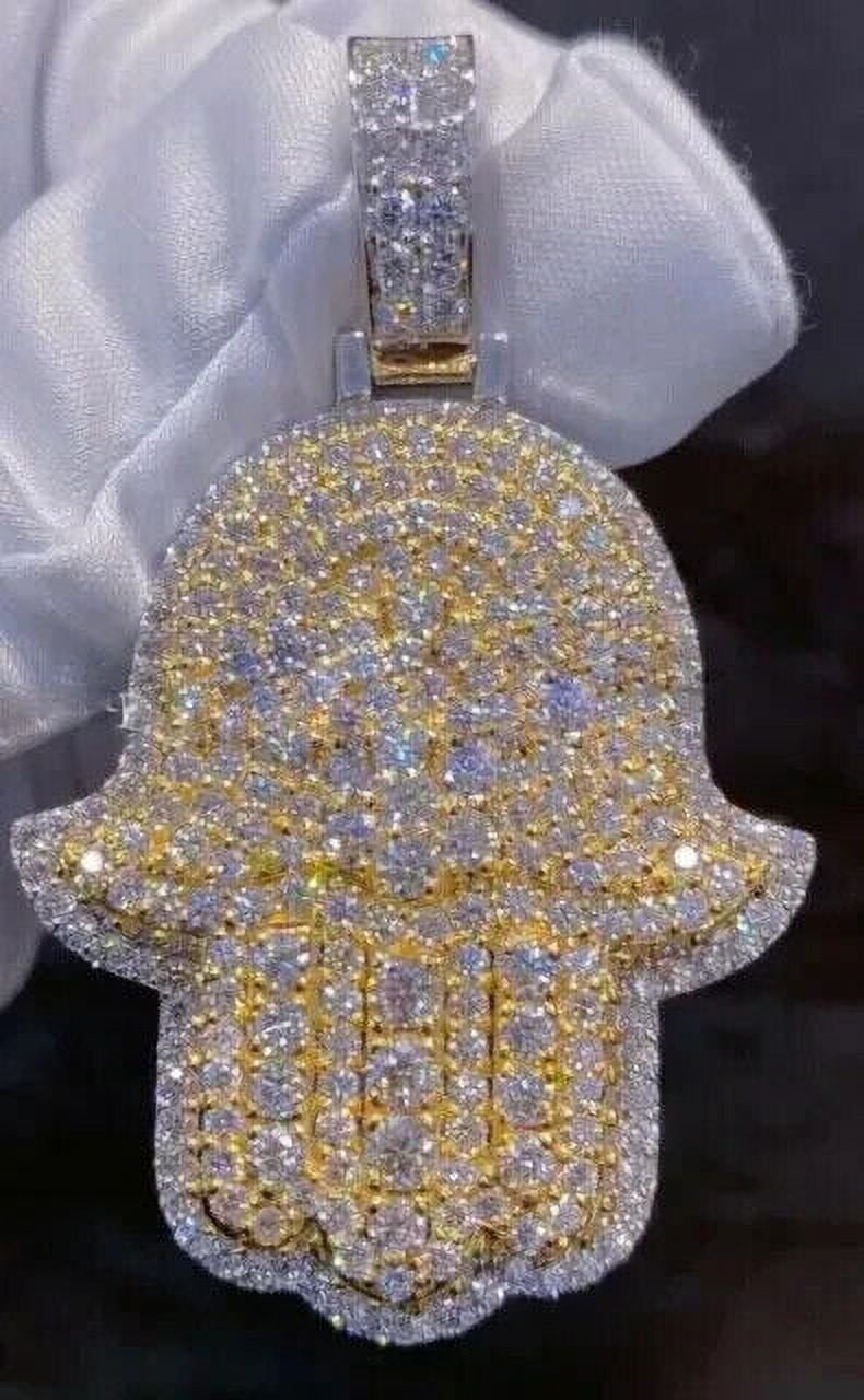 SAJEWELS 3Ct Round Men's Real Moissanite Hamsa Hand Pendant 14K Yellow Gold Silver Plated