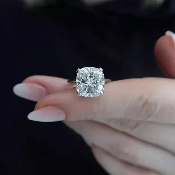 3Ct Simulated Diamond Cushion Cut Solitaire Women's Engagement Ring 14K White Gold Plated 925 Sterling Silver