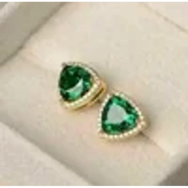 3Ct Trillion LabCreated Green Emerald Earrings 14K Yellow Gold Plated