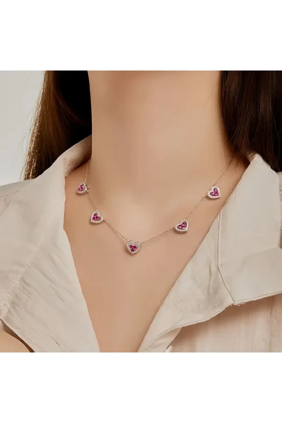 3Ctw Round Cut Lab Created Pink Ruby Women's Necklace 14K White Gold Plated Silver