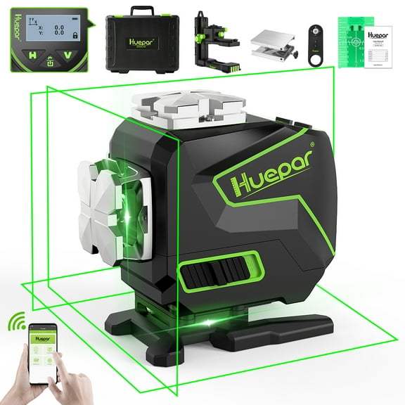 3D 12 Lines Cross Line Laser Level, 200Ft Green Beam 3 x 360° Self-Leveling Tiling Floor Laser Level Tool with LCD Screen, Bluetooth and Magnetic Bracket