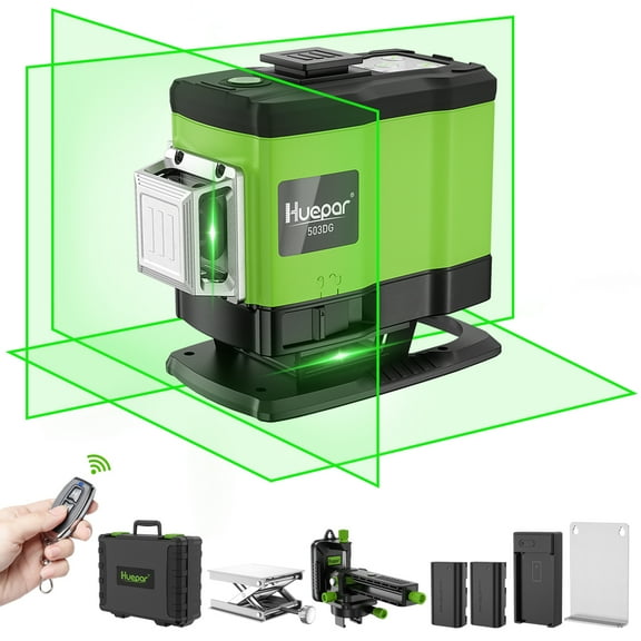 3D 12 Lines Cross Line Laser Level, 3 x 360° Green Beam Self-leveling Tiling Floor Laser Level Tools with Remote Control, Magnetic Bracket & 2 Li-ion Batteries
