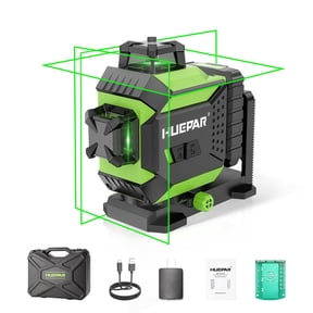 3D 12 Lines Self-Leveling Laser Level, 197Ft Green 3 x 360° Cross Line Laser Level Tools with 6600mAh Li-ion Battery, Magnetic Bracket and Laser Target Plate