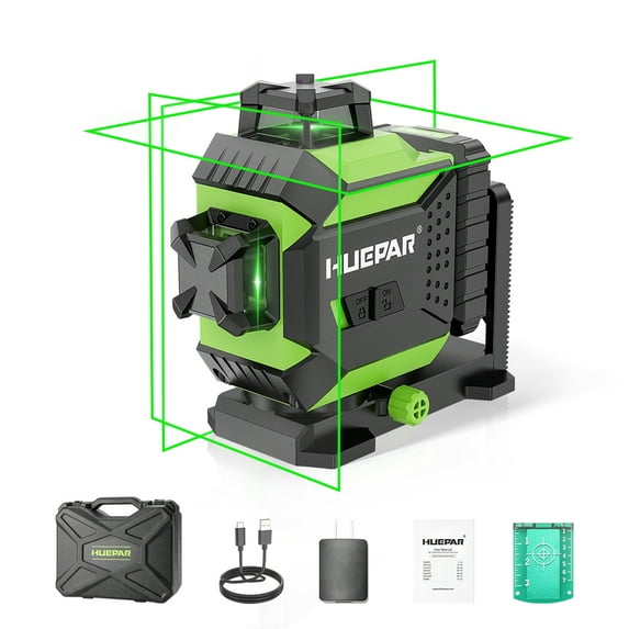 3D 12 Lines Self-Leveling Laser Level, 197Ft Green 3 x 360° Cross Line Laser Level Tools with 6600mAh Li-ion Battery, Magnetic Bracket and Laser Target Plate