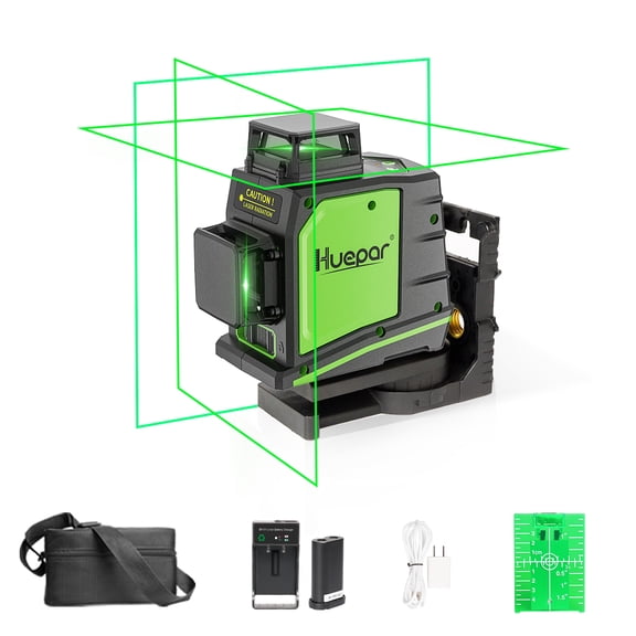3D 12 Lines Self-Leveling Laser Level, 200Ft Green 3 x 360 Cross Line Laser Level Tools with Magnetic Pivoting Base and Laser Target Plate