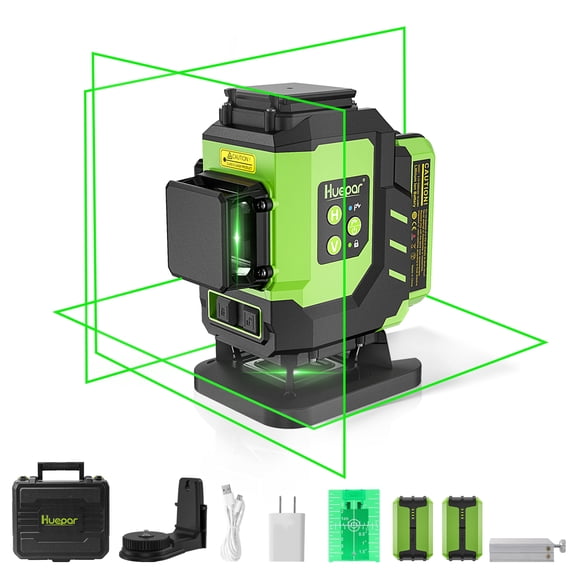 3D 12 Lines Self-Leveling Laser level, 197Ft Green Beam 3 x 360° Tiling Floor Cross Line Laser Level Tool with 2 x 5200mAh Li-ion Batteries and Magnetic Bracket