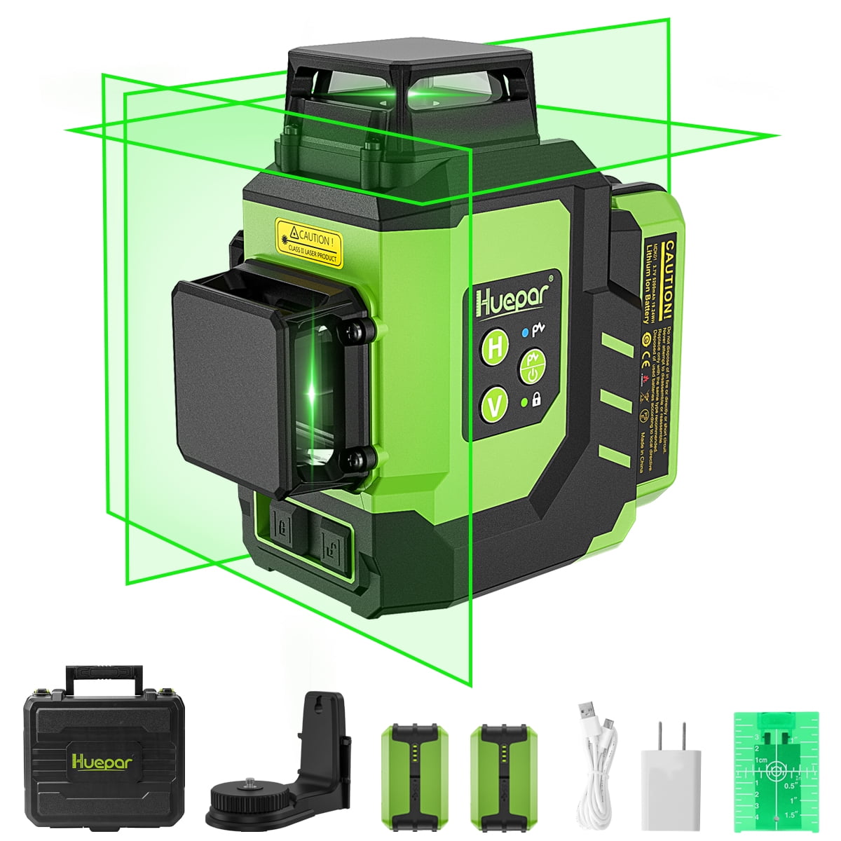 3D 12 Lines Self-Leveling Laser Level, 197ft Green Beam 3 x 360 Tiling Floor Cross Line Laser Level Tool with 2 x 5200mAh Li-Ion Batteries and