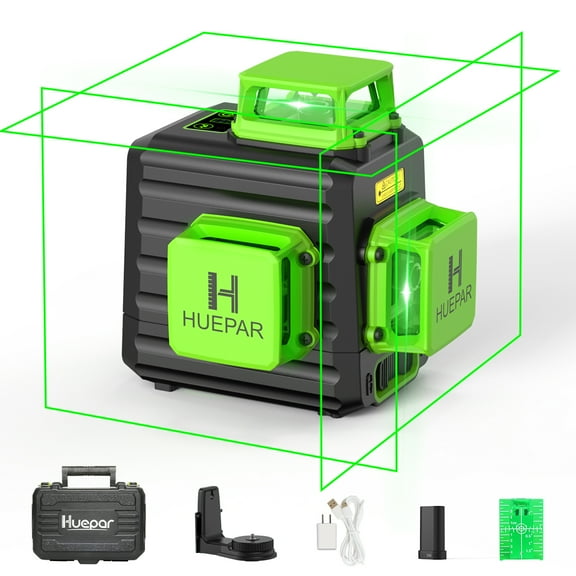 3D 12 Lines Self-leveling Laser Level, 200Ft Green Beam Cross Line Laser Levels Tool with Li-ion Battery, Type-C Charging Port and 360° Magnetic Pivoting Base