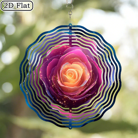 3D 1pc "Dream Rose in the Universe." 10in with Rotating Hook, 360° DIY Creative Wind Direction. Whimsically Designed Indoor/outdoor Windmill Wind Chime Set.