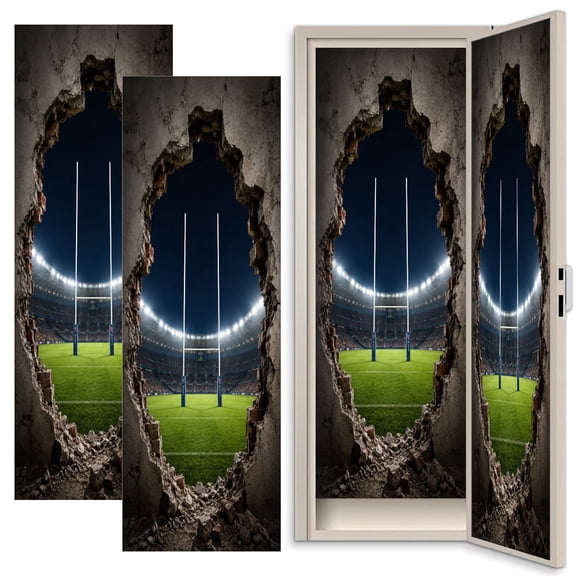 3D 2 Pcs School Locker Magnetic Wallpaper for Boys 12" x 36" Rugby Stadium View Broken Brick Wall Night Reusable Removable Locker Accessories Back to School Supplies