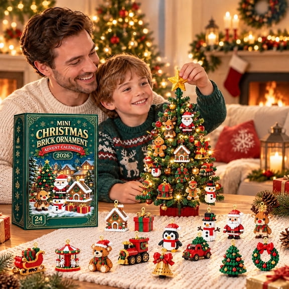 3D 24-Day Mini Christmas Brick Ornament Advent Calendar Mini Christmas Brick Ornament Building Set for Christmas Decor