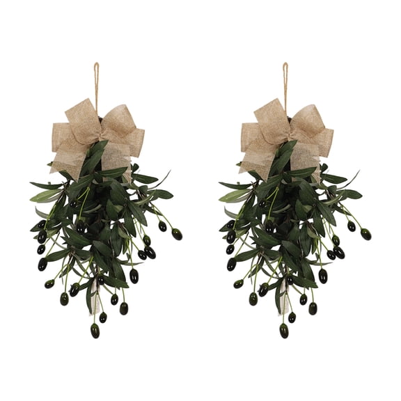3D 45CM 2POlive Branch Swag with Burlap Bow Rustic Home Decor
