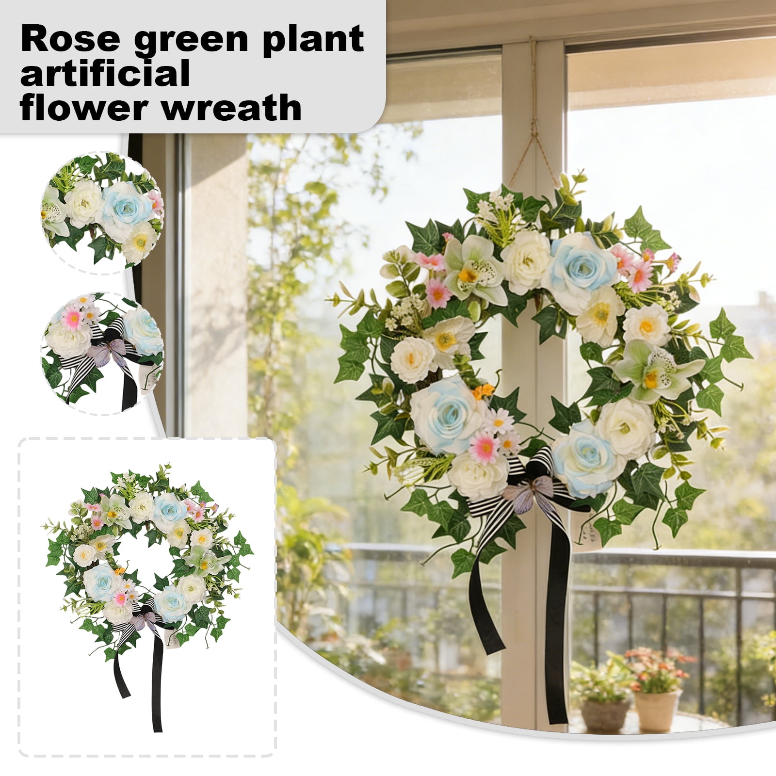 3D 45cm Artificial Rose Wreath Spring Summer Flower Wreath Artificial ...