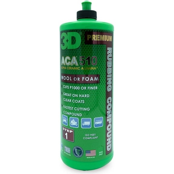 3D ACA 510 Rubbing Compound – Fast-Cutting Paint Correction Compound with Alpha Ceramic Alumina | Body Shop Safe, Low Dust, Silicone-Free, Made in USA - 32 oz