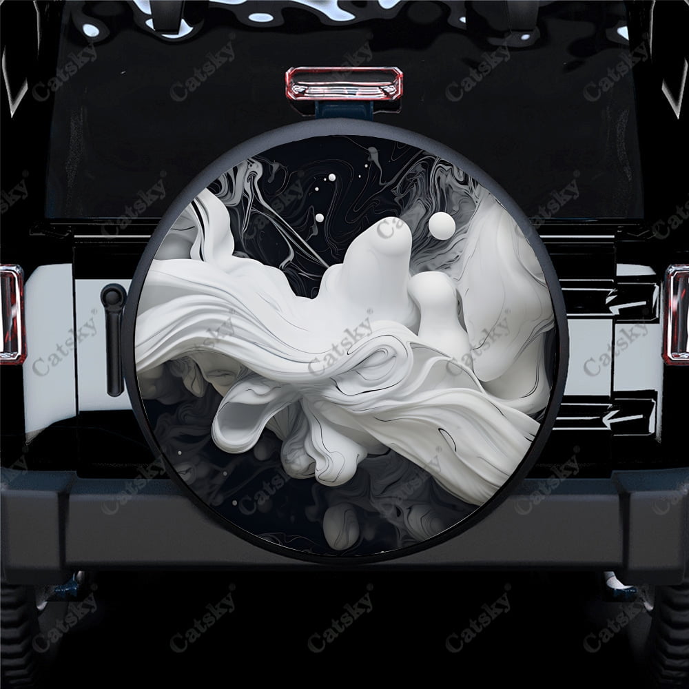 3D Abstract Black And White Polyester Universal Spare Wheel Tire Cover