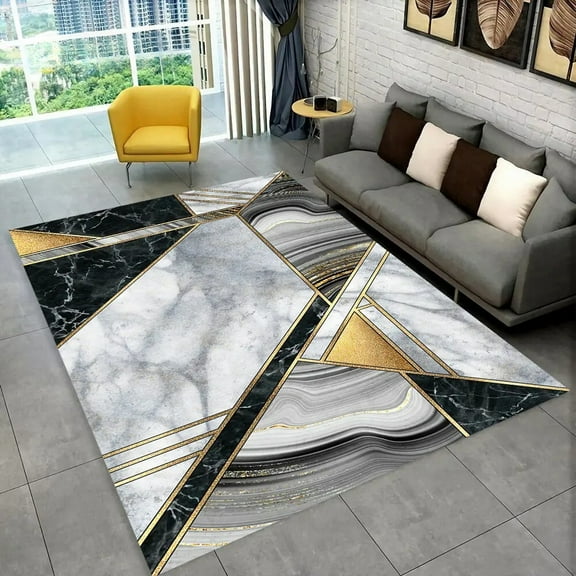 3D Abstract Geometric Marble Colour Gold Area Rug Carpet Rug for Living Room Bedroom Sofa Doormat ration Non-slip Floor Mat
