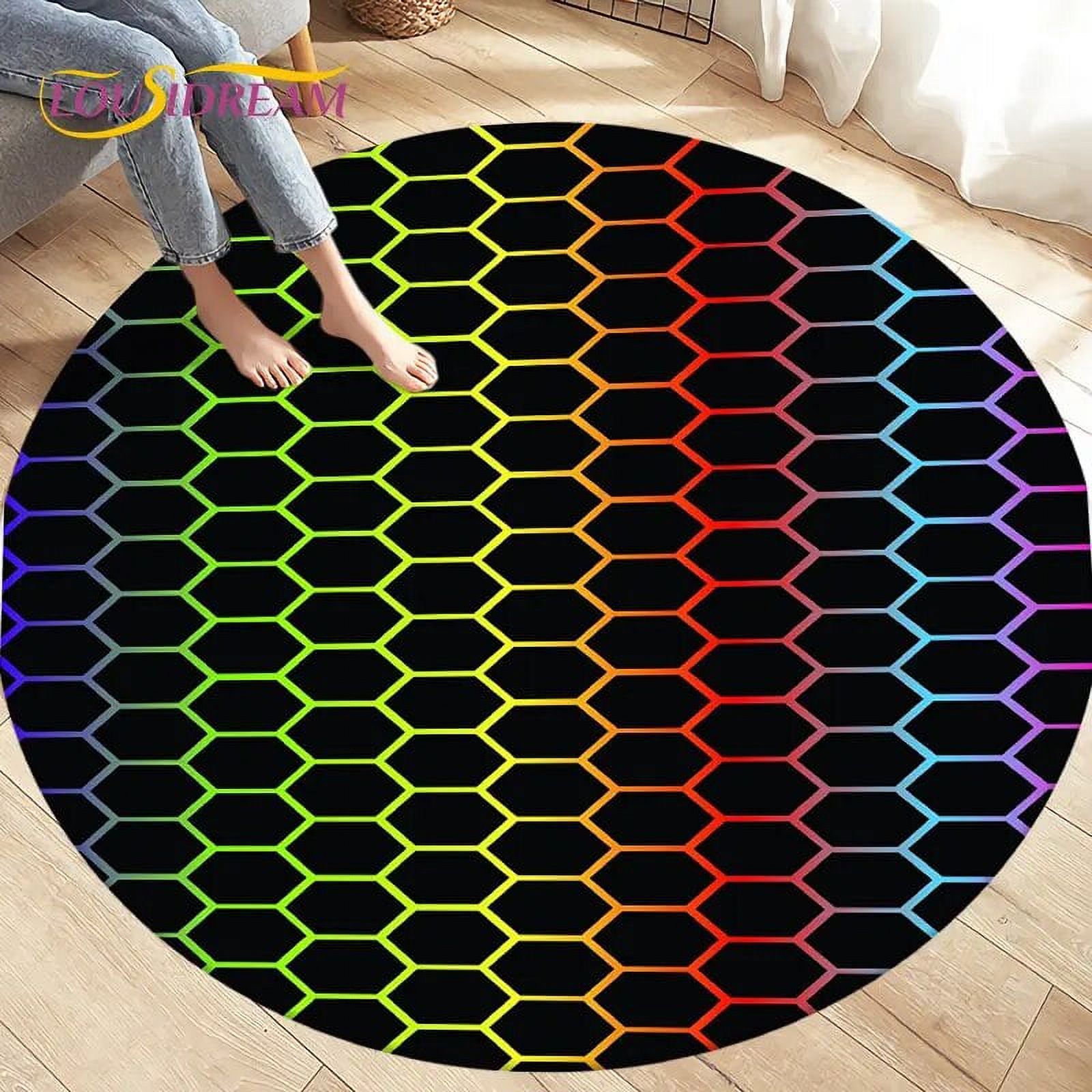Large Area Rug Visual 3D Abstract Geometric Visual n Area Rug Large Round Carpet Rug for ...