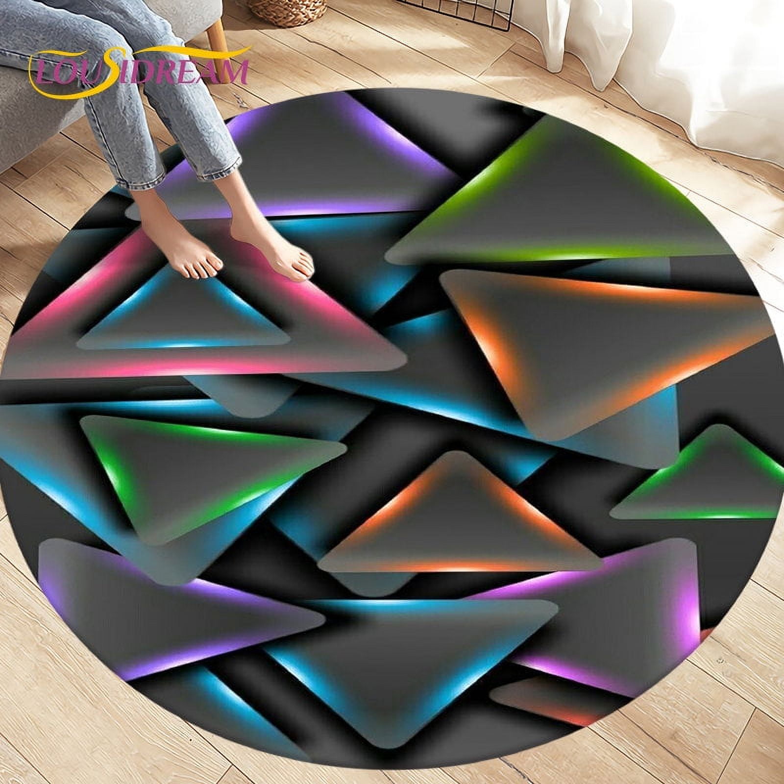 3D Abstract Geometric Visual n Area Rug Large Round Carpet Rug for ...