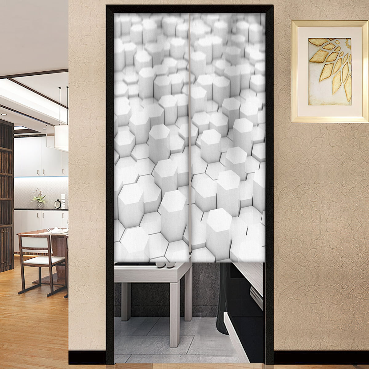 3D Abstract Hexagon Door Curtains Geometric Doorway Curtain Partition