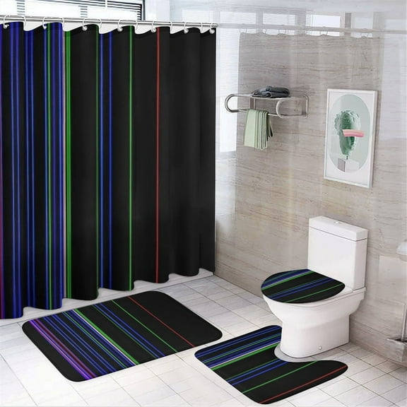 3D Abstract Lines 4 Piece Shower Curtain Sets, Non-Slip Rugs, Toilet Lid Cover And Bath Mat, for Bathroom Decor Set, 72" X 72"