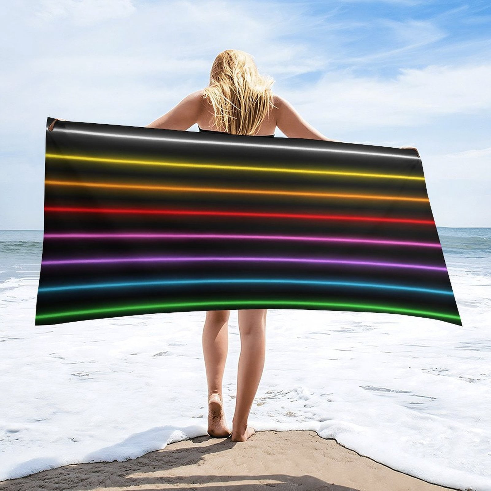 3D Abstract Lines Oversized -Washed Lightweight Quick Dry Beach Towels - 32"x63"