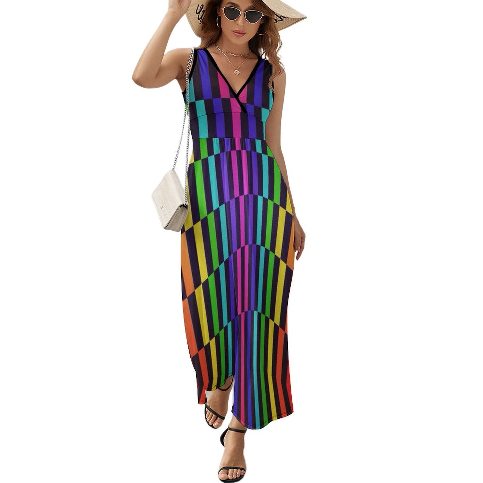3D Abstract Lines Pattern Design Sleeveless Dress Summer Clothes for ...