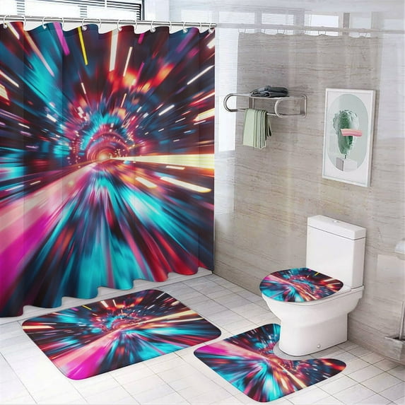 3D Abstract Lines Shower Curtain Home Decor, Polyester Cotton Fabric Waterproof Modern Bath Curtain with 12 Hooks 72x72 Inch
