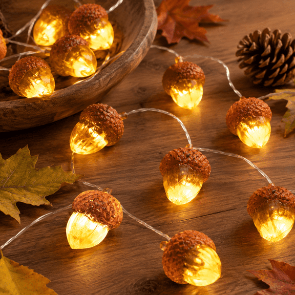 3D Acorn Fall Harvest String Lights, 10 Feet 30 LED 8 Modes with Remote for Thanksgiving Decor