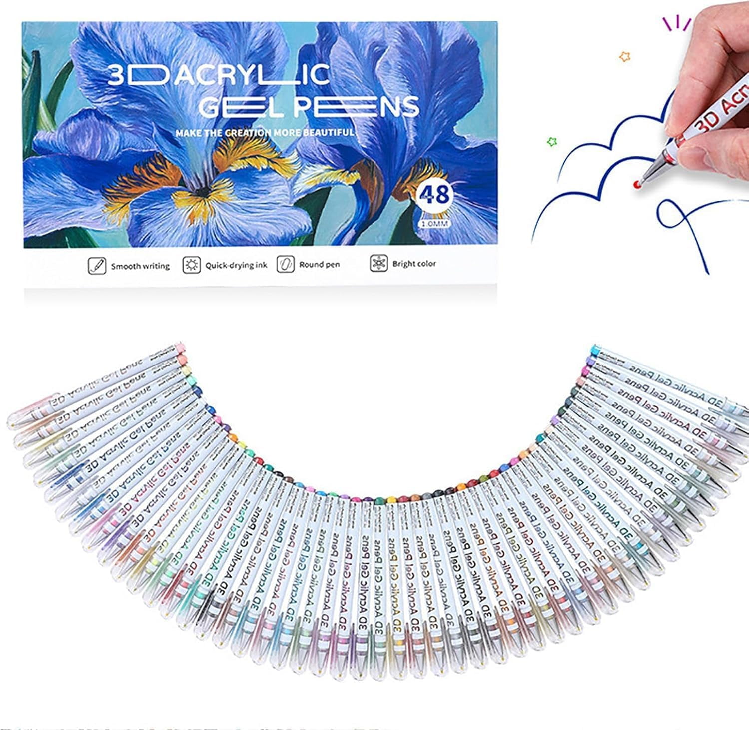 12 Colors 3D Acrylic Gel Pens - Fine Tip Paint Markers For Black Paper & DIY Crafts