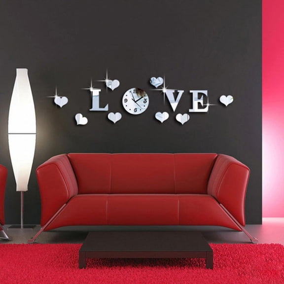 3D Acrylic LOVE Mirror Sticker Clock DIY Love Wall Clock Decals Home Decoration Crystal Mirror Wallpaper