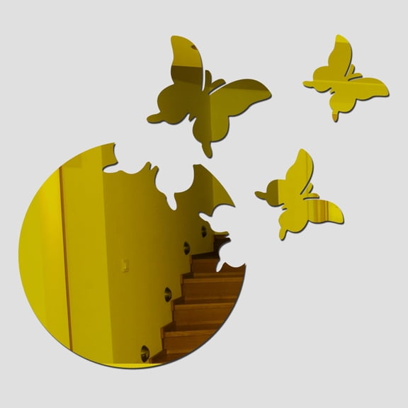 3D Acrylic Mirror Stickers Wall Decal Decoration Butterfly Mural Sticker Removable Self Adhesive for Home Living Room Bedroom Window,Gold Color