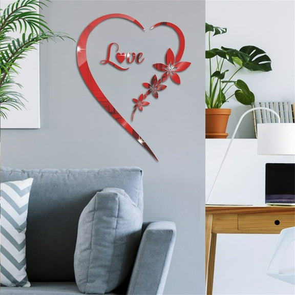 3D Acrylic Mirror Wall Decor Stickers Heart Shaped Diy Self Adhesive Wall Art Decals Home Removable Decorations For Living Room Bedroom Bathroom Office Wall Stickers Easy To Use