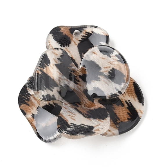 3D Acrylic Pendants Leopard Print Flower 41x42.5x9.5mm Hole: 2mm DIY