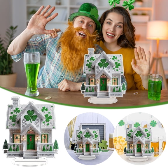 3D Acrylic Shadow Box House with Glittering Shamrock Diamond Painting - Ready-to-Display St. Patrick's Day Holiday Home Accent