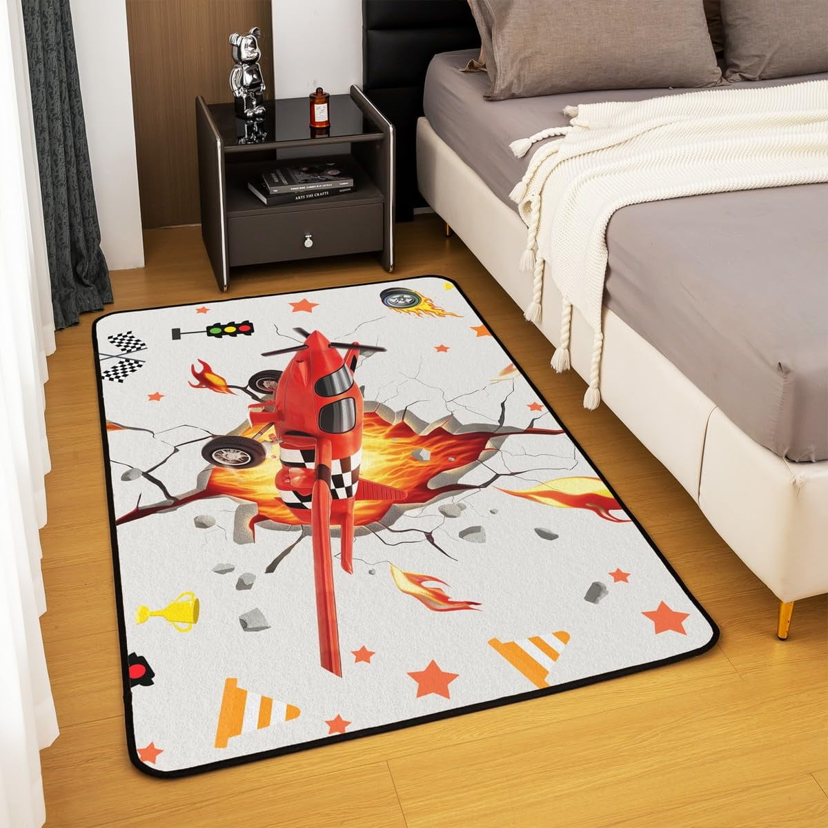 3D Airplane Area Rug Abstract Buring Fire Cartoon Aircraft Non Slip Rug ...