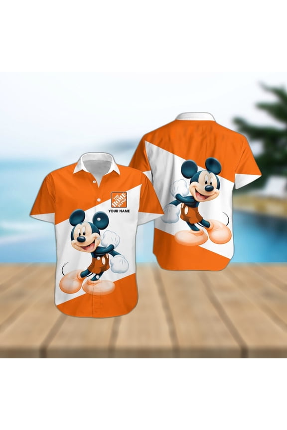 3D All Over Printed Home Depot Cute Mickey Summer Gift Hawaiian Shirt Custom Name
