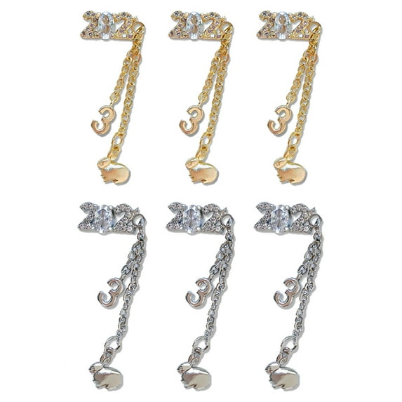 3D Alloy Chain 2023 Nail Charms,6pcs Metal Nail Rhinestones Shiny Crystal Nail Art Charms Nail Decoration for Nails DIY Manicure Jewelry Nail Accessories-short
