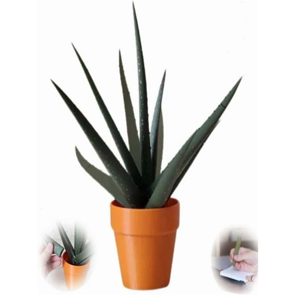 3D Aloe Pen Plant ,13 inch Creative Artificial Plants Indoor, 3D Printed Potted Plant,Fake Succulents Green Pens,for Office Home Decor
